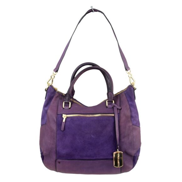Vince Camuto PURPLE GENUINE LEATHER SHOULDER BAG HANDBAG TOTE HOBO PURSE - Picture 1 of 16